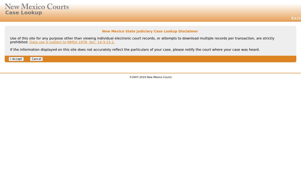 Mora County case lookup on the official New Mexico Case Lookup public entry page