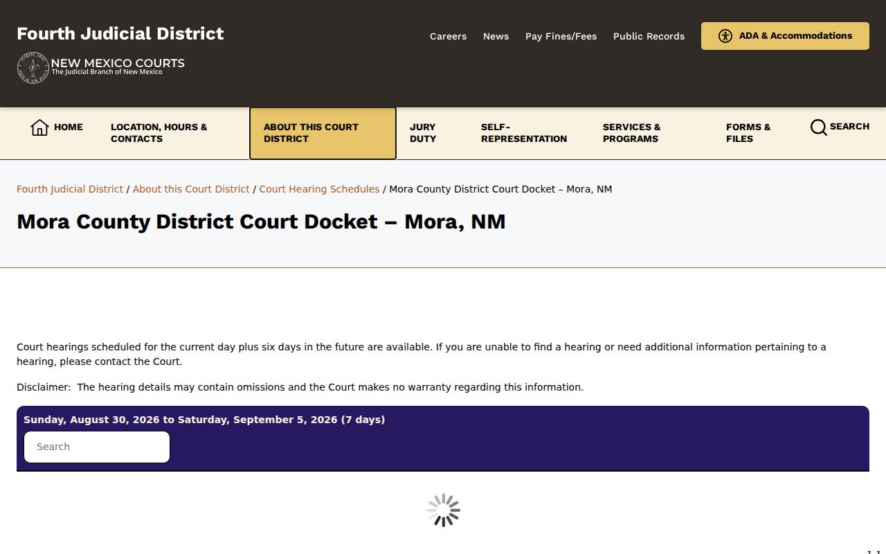 Mora County court dates on the official district court docket page