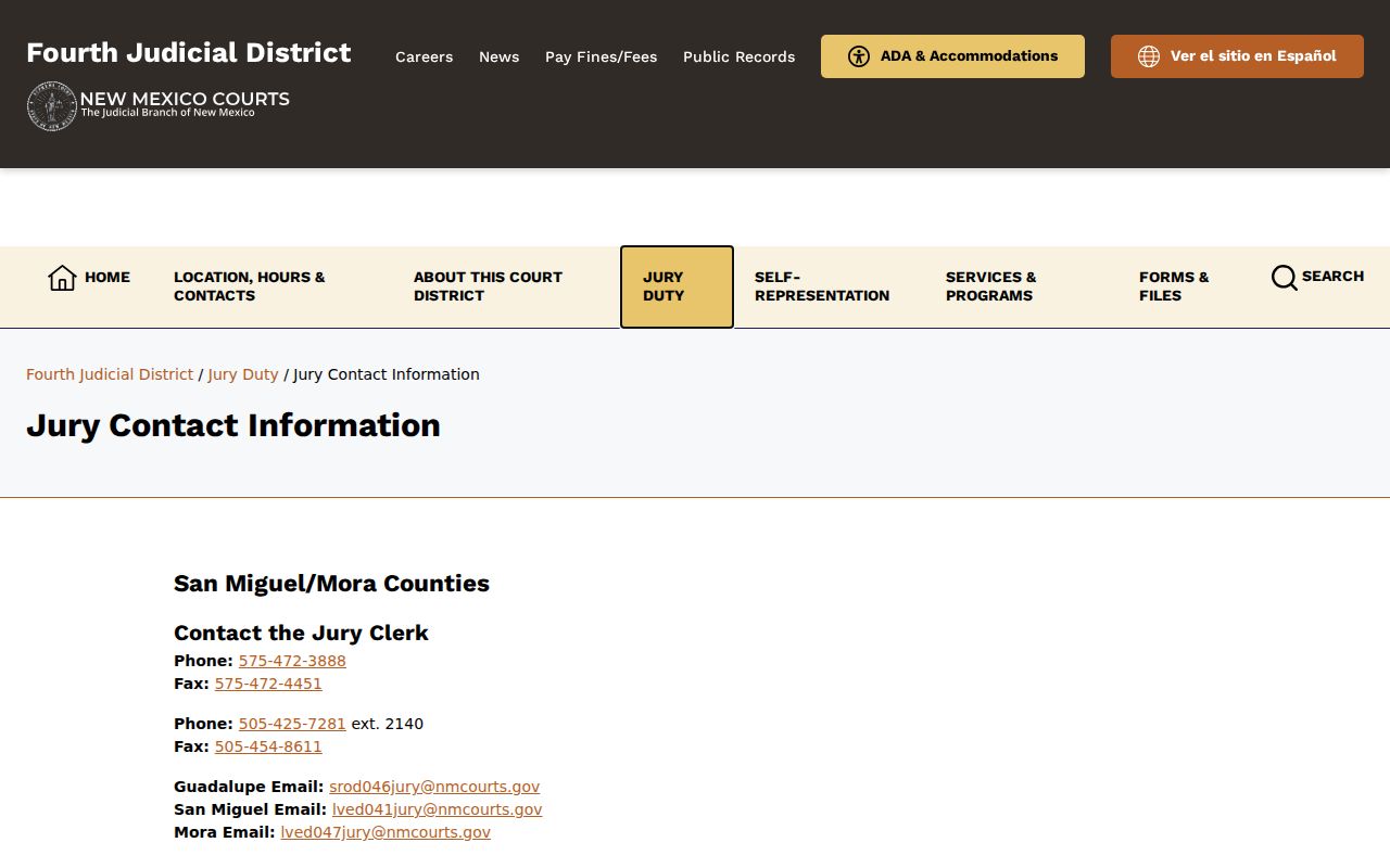 Mora County court dates and official jury contact information