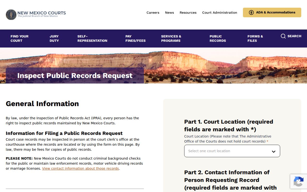 Mora County court record search IPRA request form and court selector