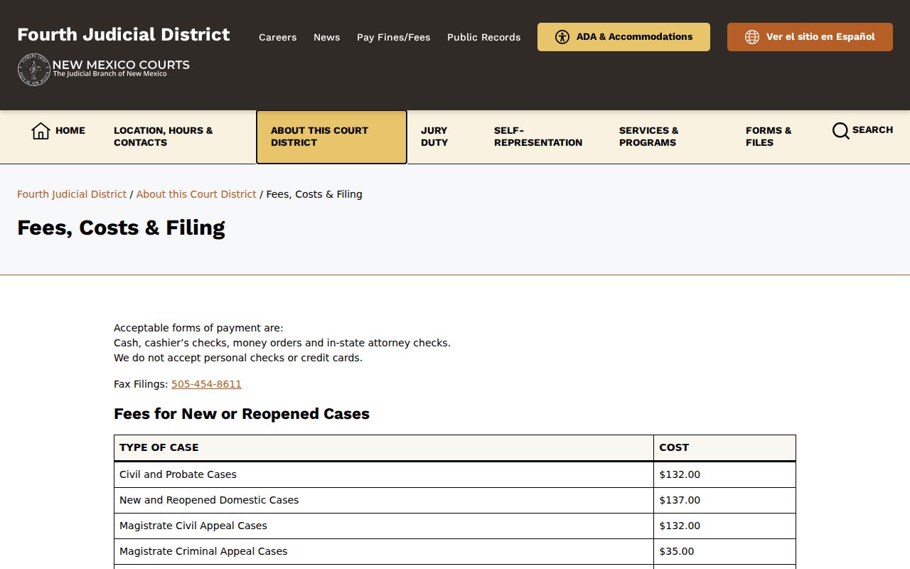 Mora County court record search copy and certified record fee schedule