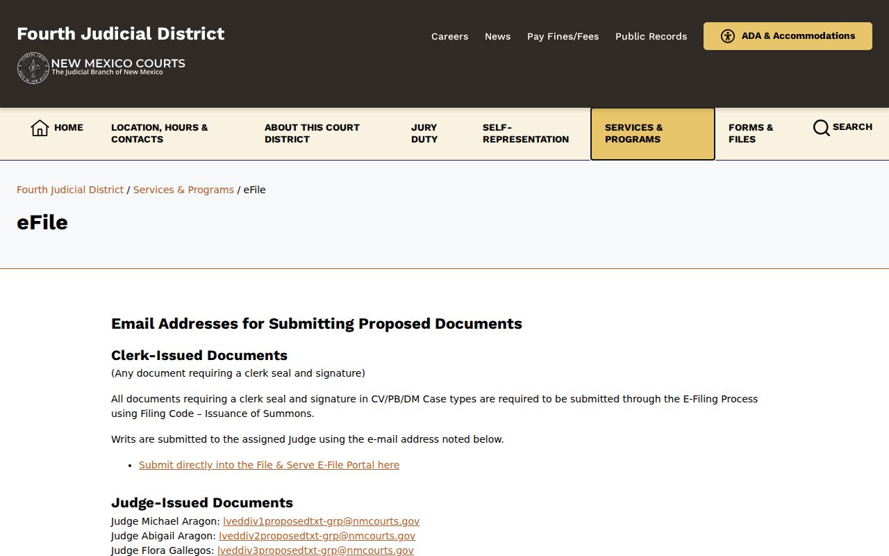 Mora County criminal docket Fourth Judicial District Odyssey File and Serve information