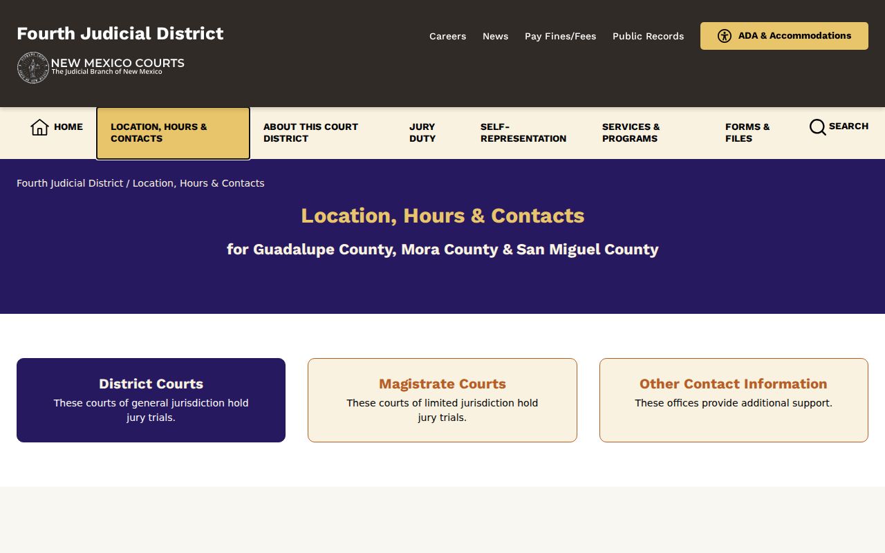 Mora County court docket official Fourth District contact listings
