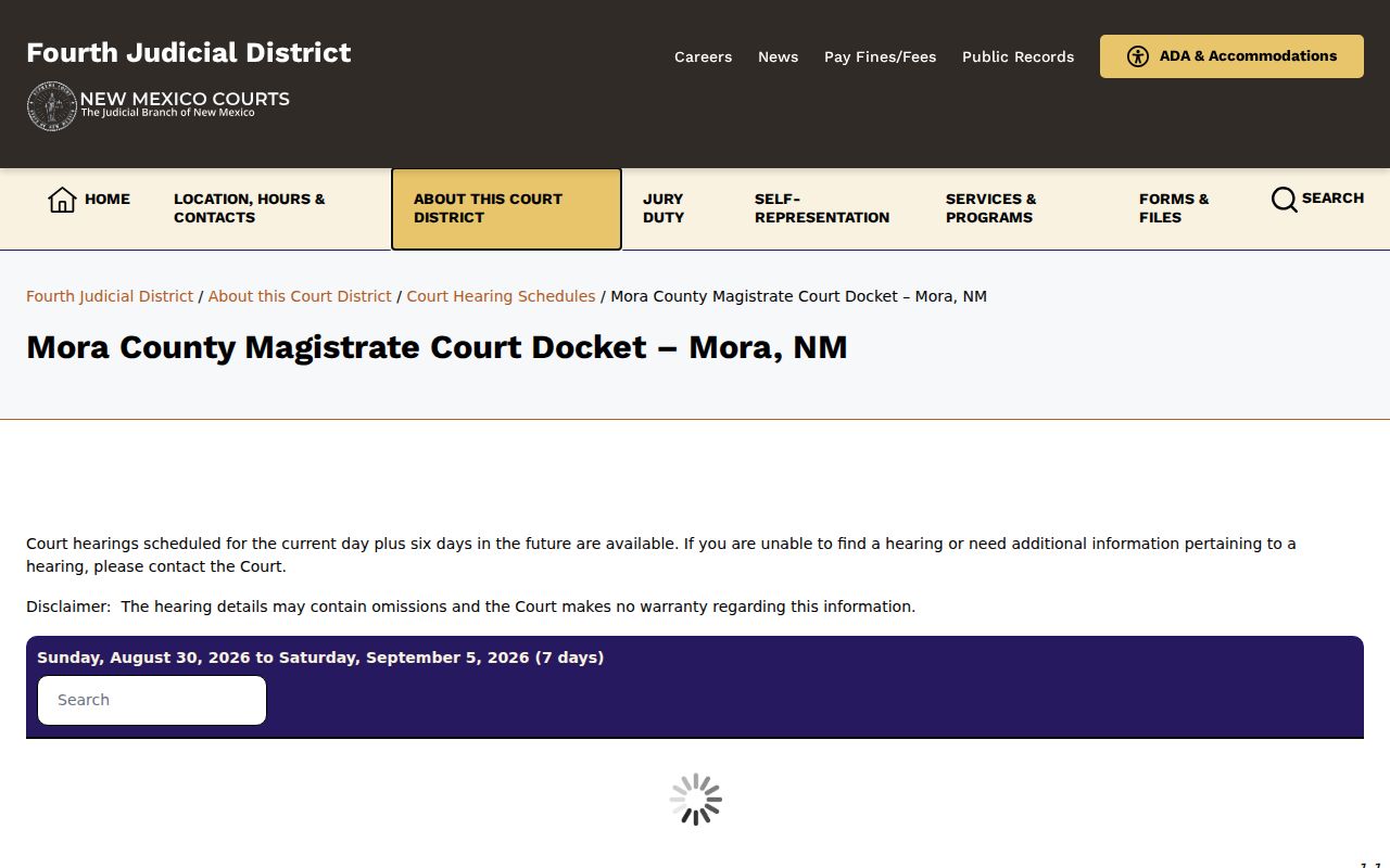 Mora County traffic ticket court docket and hearing schedule notice